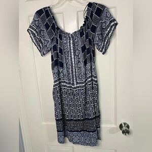 Chic Navy and White Boho Mini Dress